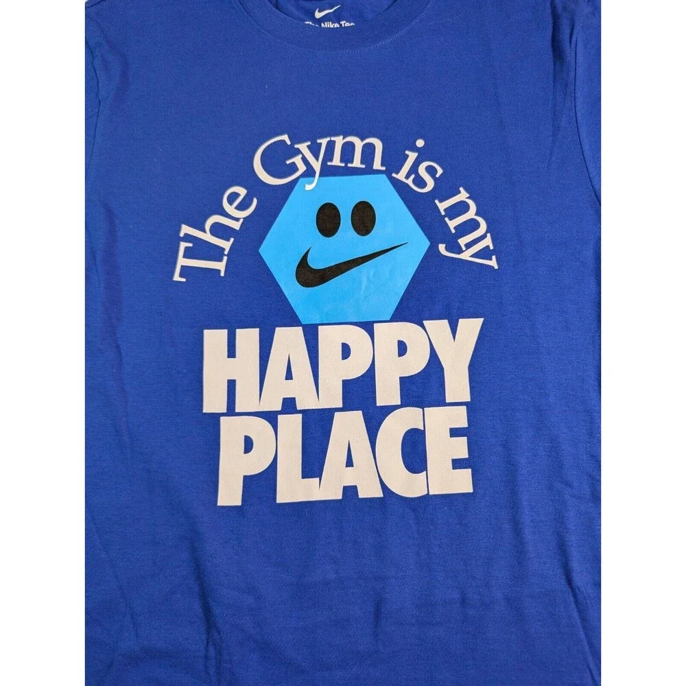 NWT Men's T-shirt Nike Short Sleeve Blue The Gym Is My Happy Place Size Small - Picture 2 of 5